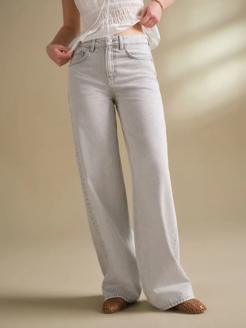 Grey Wide Leg Jeans