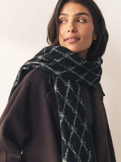 Grey/Black Premium Made in Italy Jacquard Monogram 100% Wool Midweight Scarf