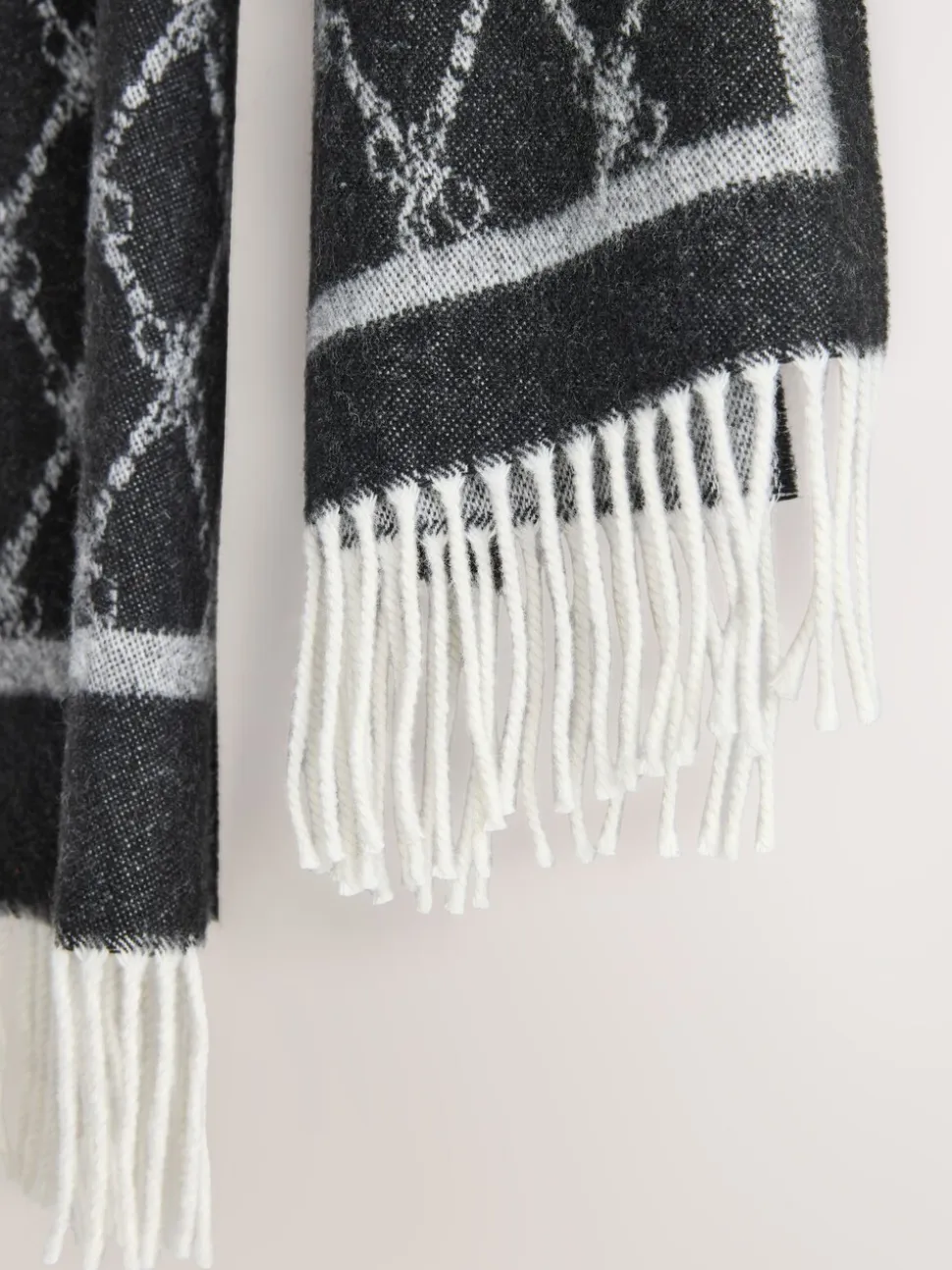 Grey/Black Premium Made in Italy Jacquard Monogram 100% Wool Midweight Scarf