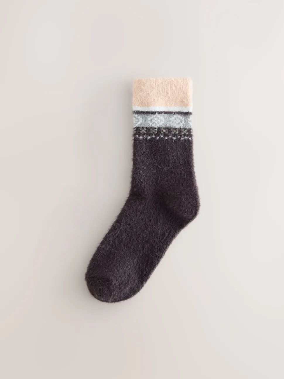 Grey/Pastel Fairisle Superhairy Cosy Socks 2 Pack