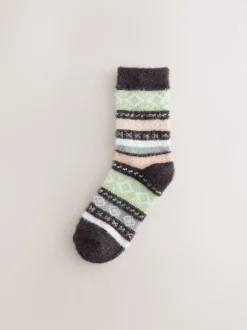 Grey/Pastel Fairisle Superhairy Cosy Socks 2 Pack