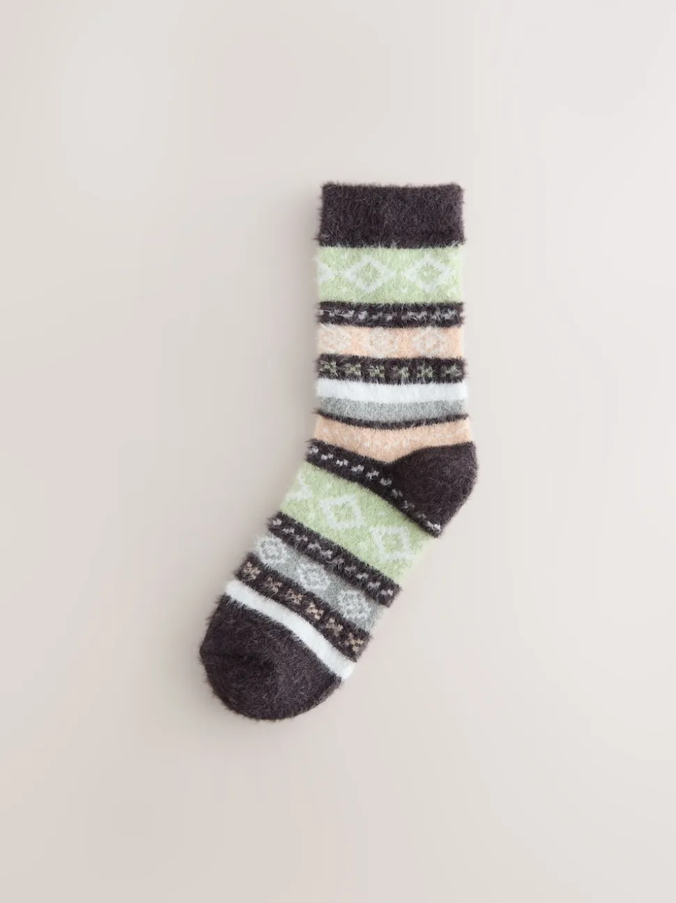 Grey/Pastel Fairisle Superhairy Cosy Socks 2 Pack