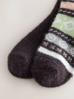 Grey/Pastel Fairisle Superhairy Cosy Socks 2 Pack