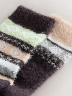 Grey/Pastel Fairisle Superhairy Cosy Socks 2 Pack