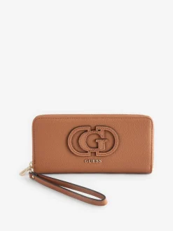 Guess Large Camel Laurel Saffiano Zip Around Purse