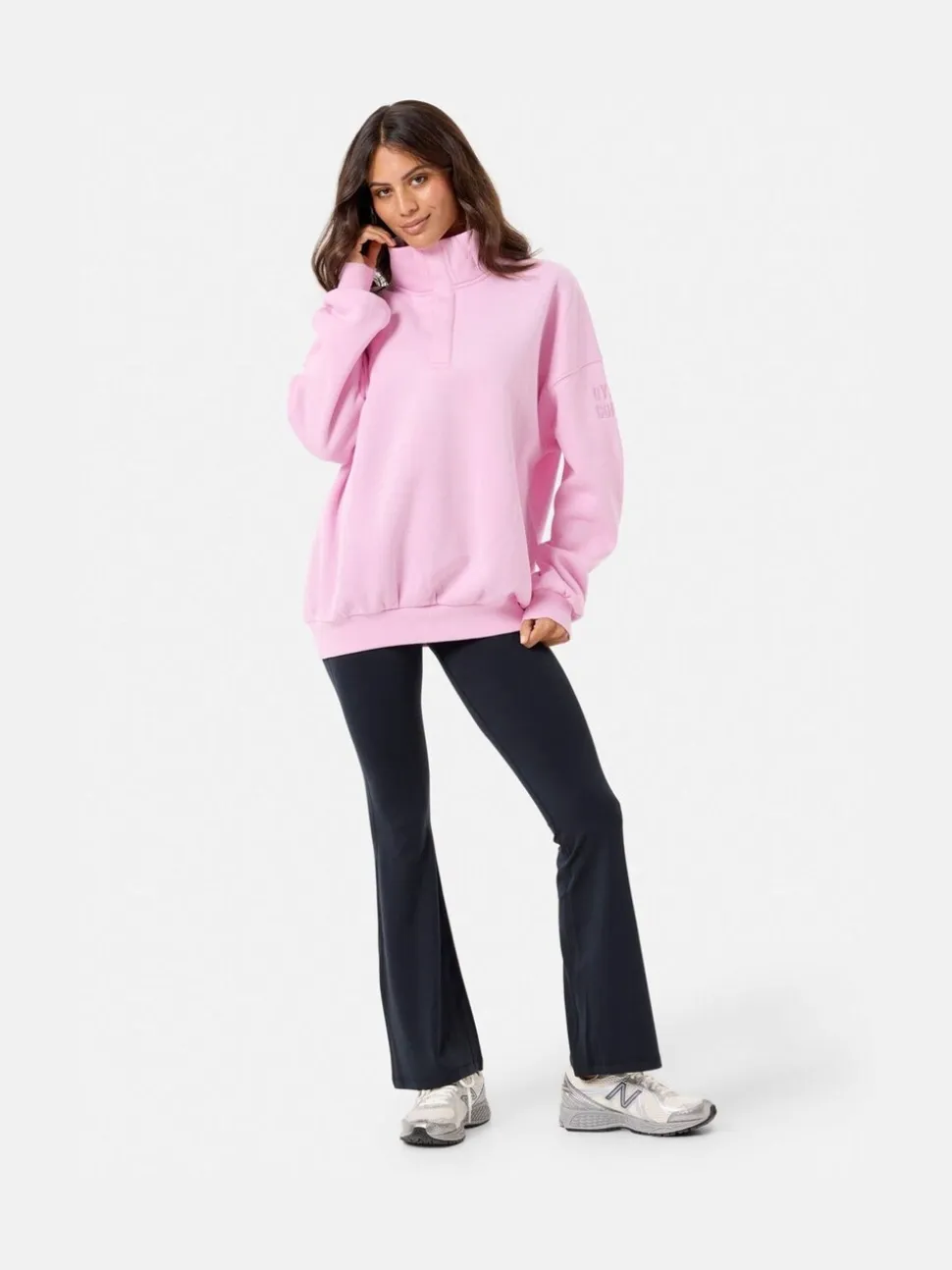 Gym + Coffee Pink Womens Snap Collar Sierra Sweatshirt