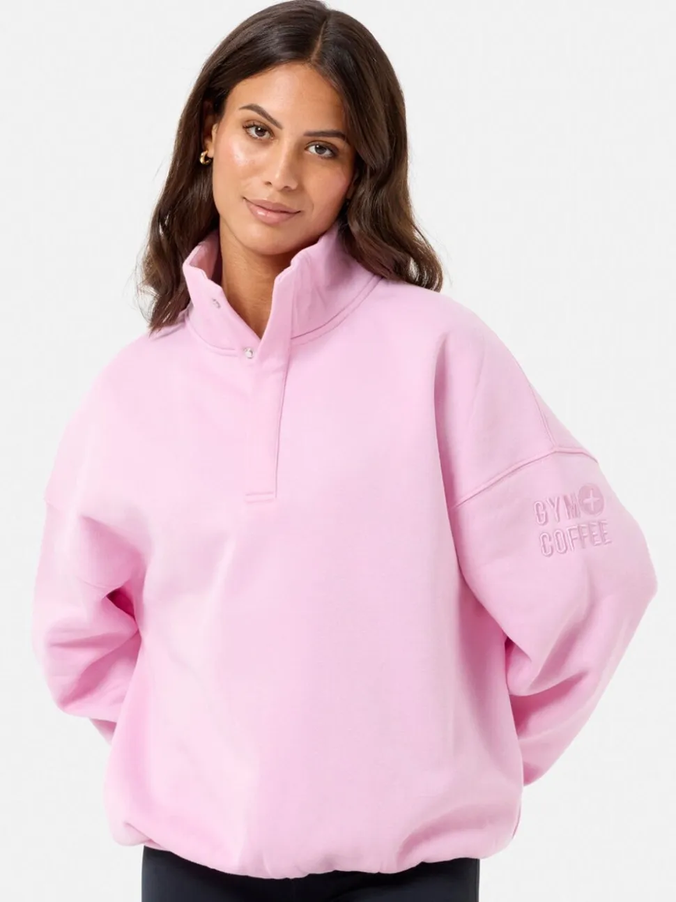 Gym + Coffee Pink Womens Snap Collar Sierra Sweatshirt
