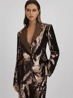 Halston Tailored Sequin Single Breasted Blazer