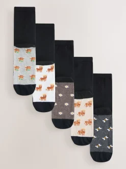 Hamish Highland Cow Footbed Ankle Socks 5 Pack