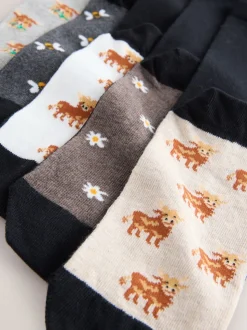 Hamish Highland Cow Footbed Ankle Socks 5 Pack