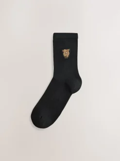 Hamish The Highland Cow / Tulips Embroidered Motif Ankle Socks 4 Pack