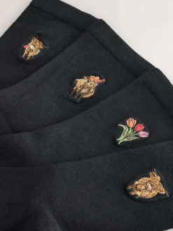 Hamish The Highland Cow / Tulips Embroidered Motif Ankle Socks 4 Pack