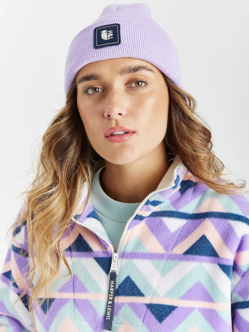 Harper & Lewis Cream & Navy Raver Retro Pattern Quarter Zip Fleece