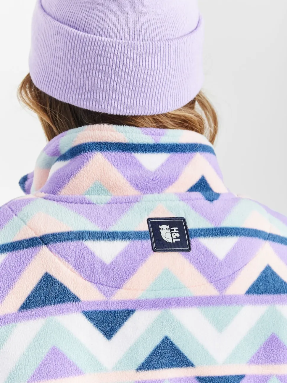 Harper & Lewis Cream & Navy Raver Retro Pattern Quarter Zip Fleece
