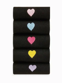 Heart Embroidered Motif Ankle Socks 5 Pack