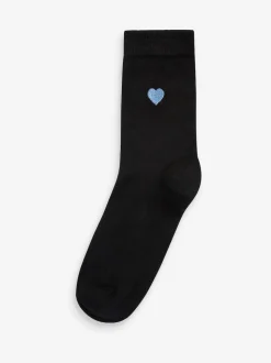 Heart Embroidered Motif Ankle Socks 5 Pack