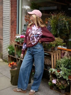 Here for the T Brown Floral Vase Graphic Oversized Crew Neck Sweatshirt