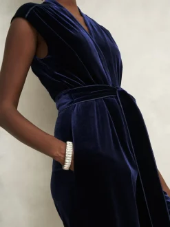 Hobbs Blue Olive Velvet Jumpsuit