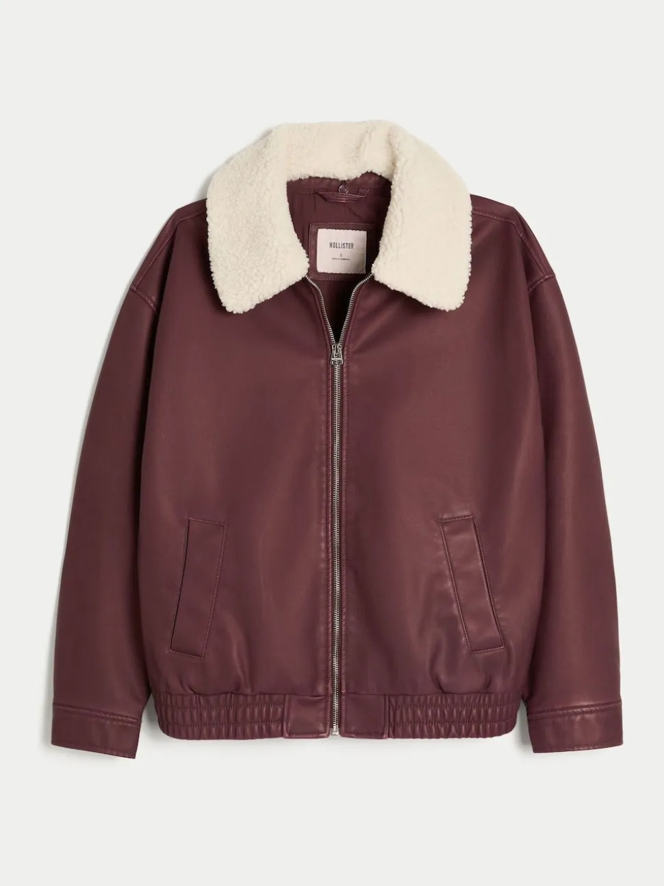Hollister Faux Leather Bomber Jacket With Removable Collar