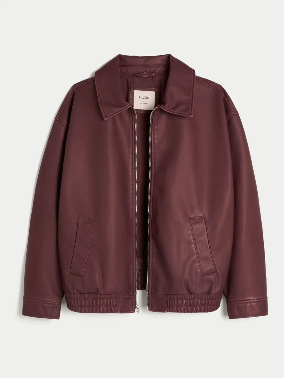 Hollister Faux Leather Bomber Jacket With Removable Collar