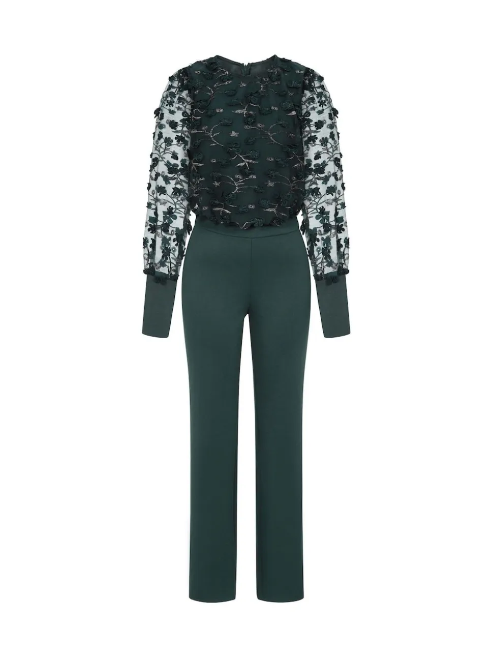 Hot Squash Green Ponte Jumpsuit with Blouson Sleeves