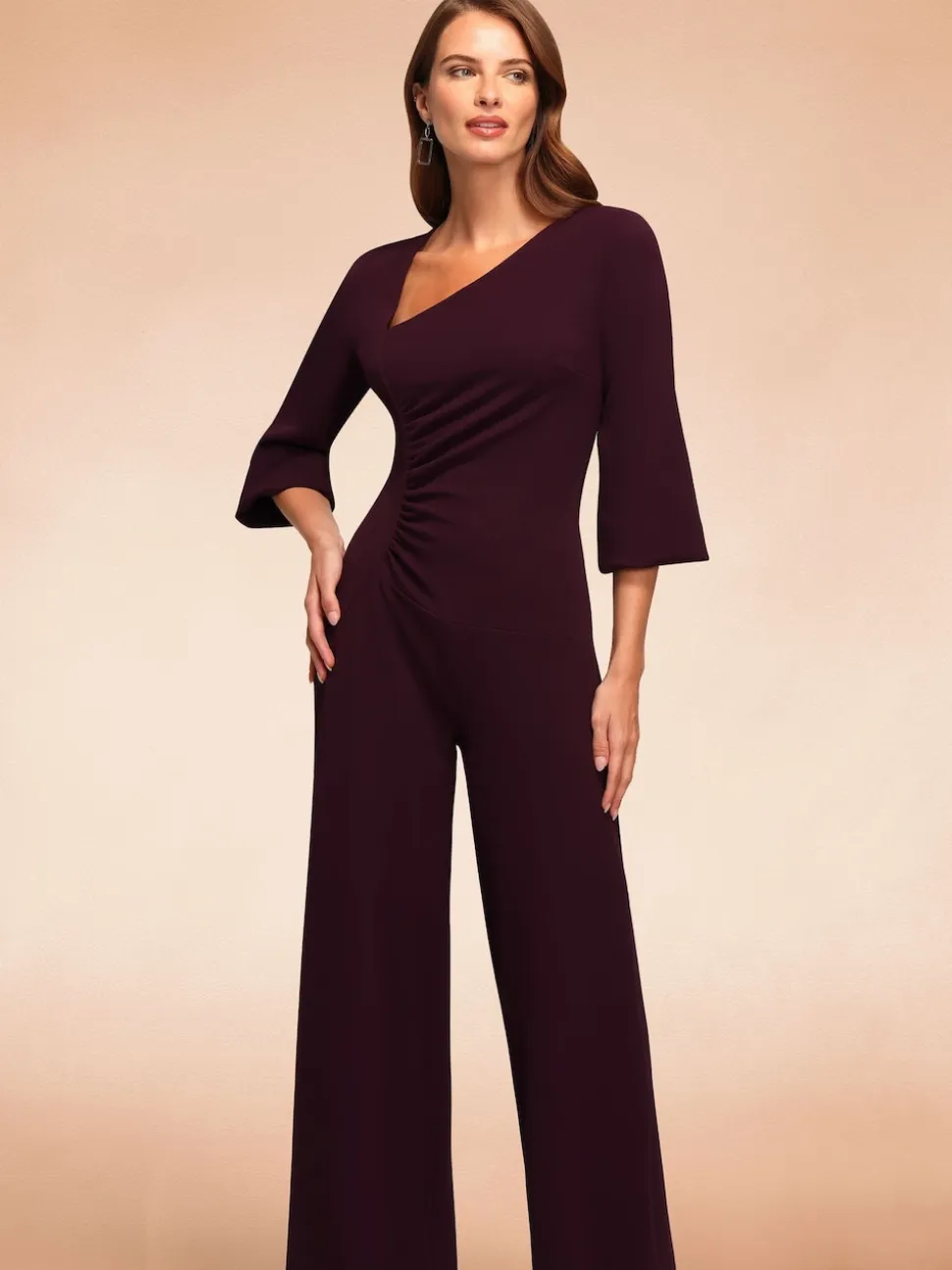 Hot Squash Ruched Jumpsuit with Sleeves