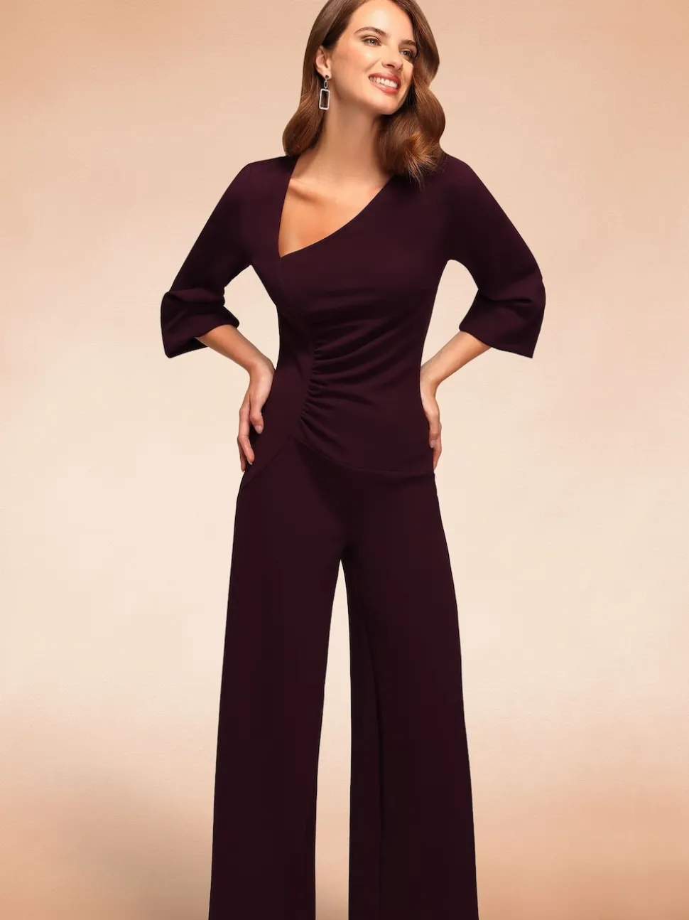 Hot Squash Ruched Jumpsuit with Sleeves