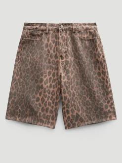 Hush Animal Leopard Print Denim Bermuda Shorts