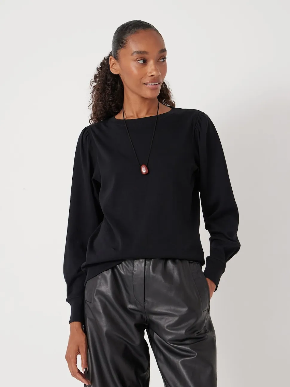 Hush Black Emily Puff Sleeve Jersey Top