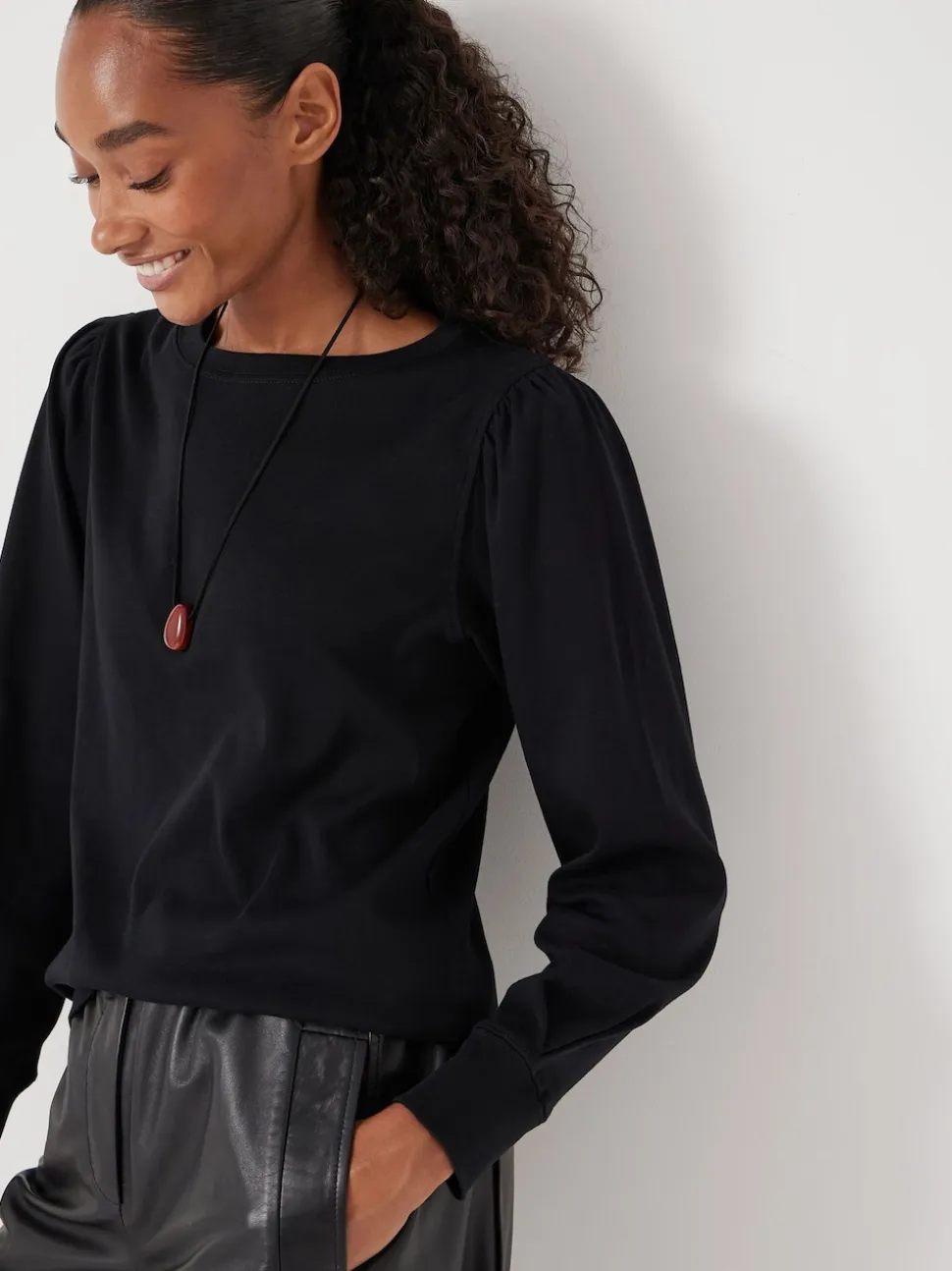Hush Black Emily Puff Sleeve Jersey Top