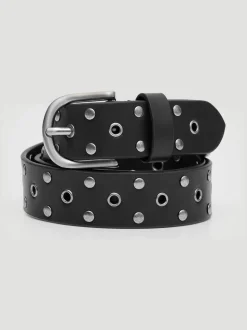 Hush Black Leather Studded Eyelet Belt