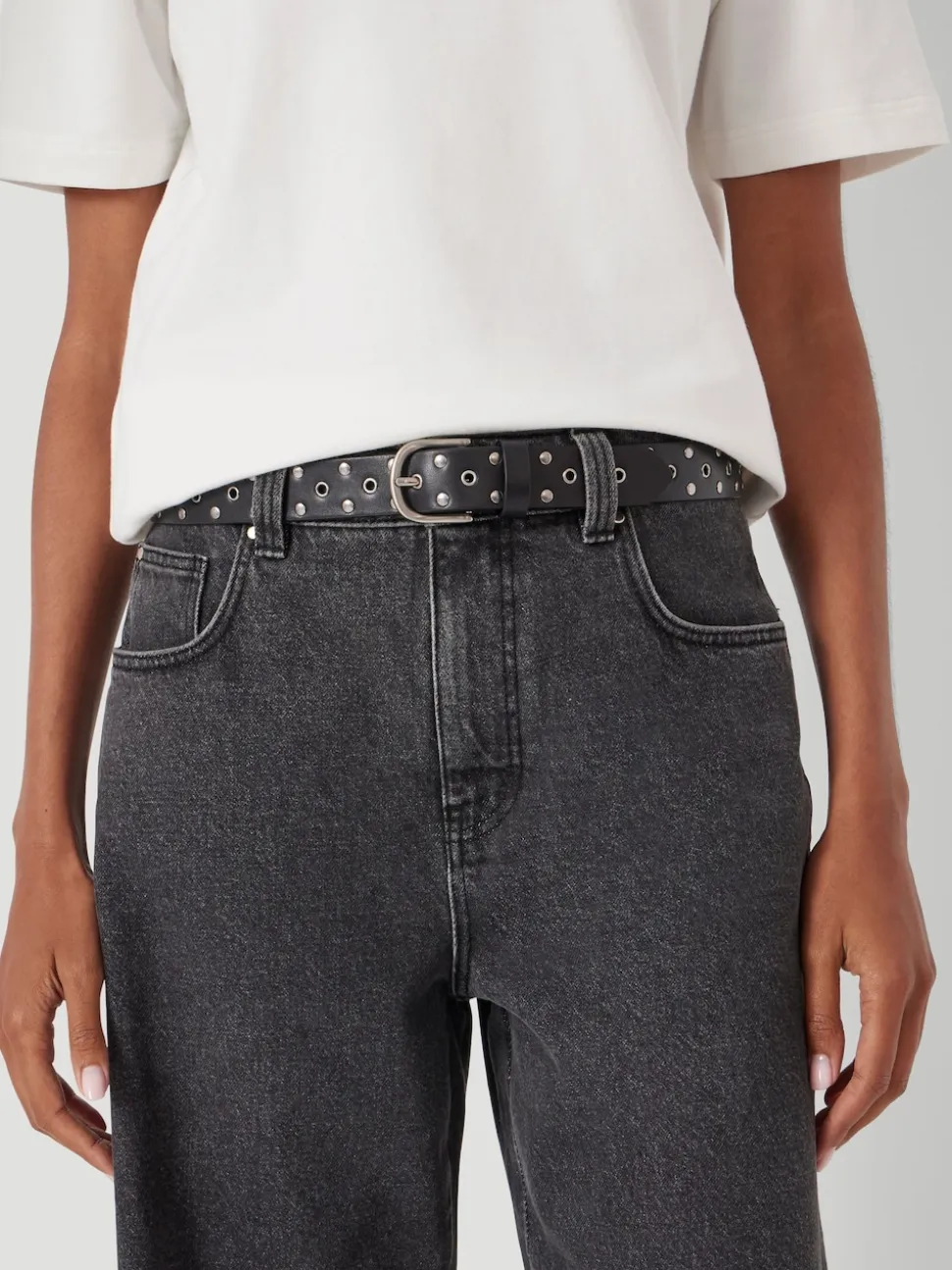 Hush Black Leather Studded Eyelet Belt
