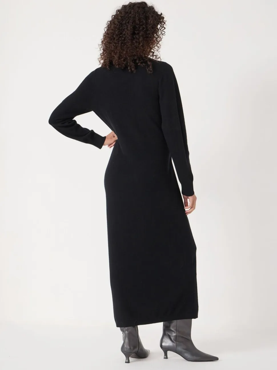 Hush Black Merino V-Neck Tie Detail Dress
