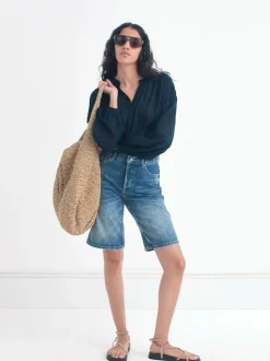 Hush Blue Boyfriend Long Denim 100% Cotton Shorts
