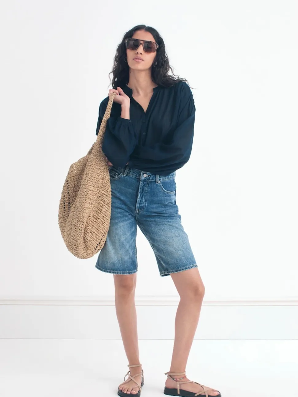 Hush Blue Boyfriend Long Denim 100% Cotton Shorts