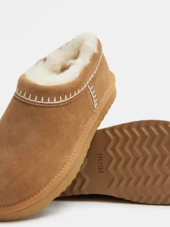 Hush Brown Padded Collar Shearling Snug Slippers