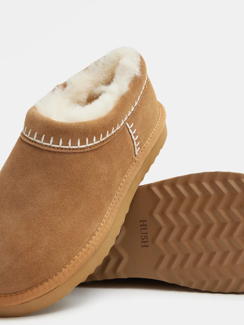 Hush Brown Padded Collar Shearling Snug Slippers