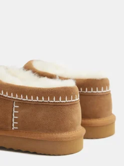 Hush Brown Padded Collar Shearling Snug Slippers