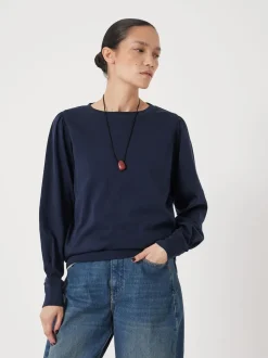 Hush Navy Blue Emily Puff Sleeve Jersey Top