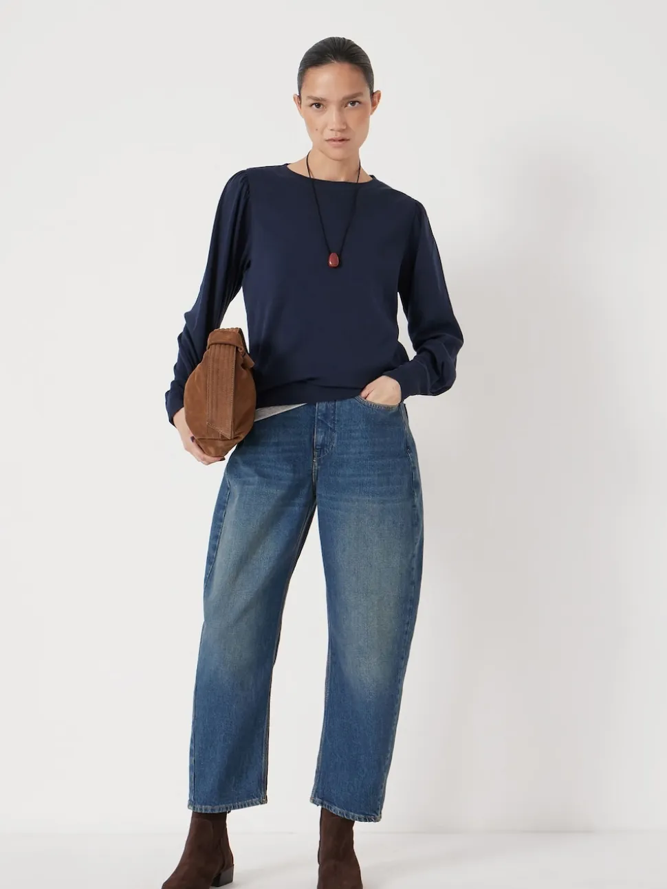 Hush Navy Blue Emily Puff Sleeve Jersey Top