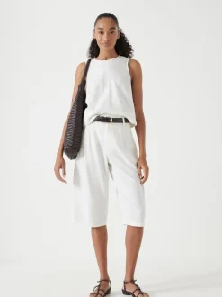 Hush White Linen Blend Lya Bermuda Shorts