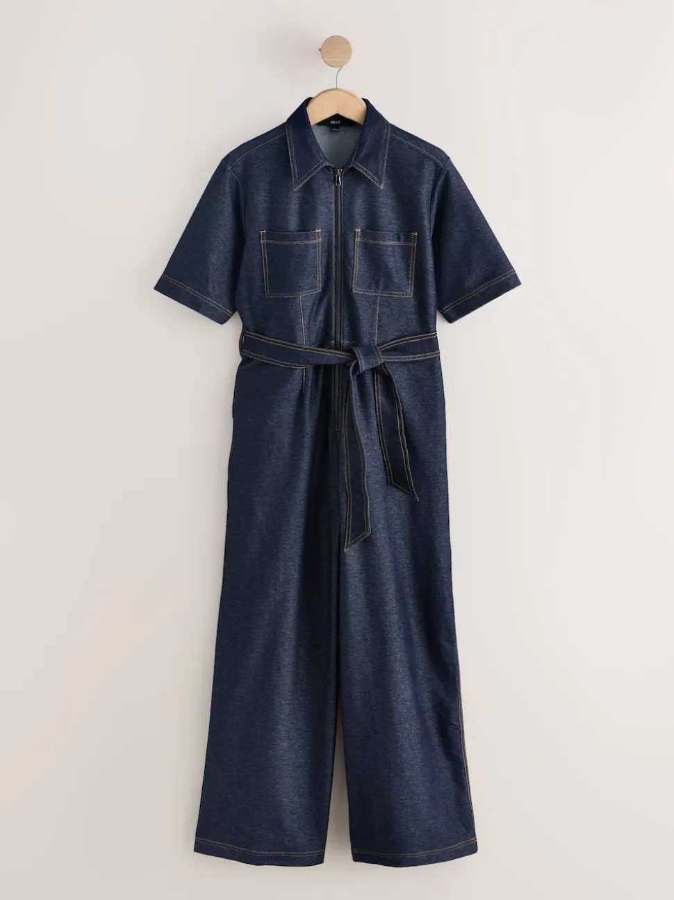 Indigo Blue Denim Jersey Jumpsuit