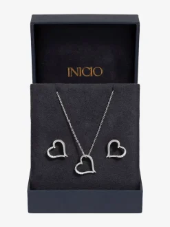 Inicio Silver Tone Heart Pendant Set