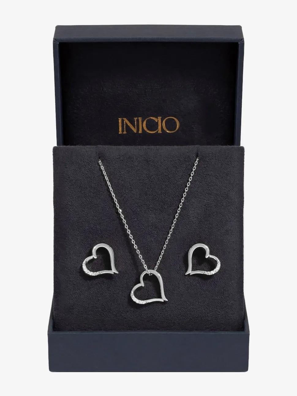 Inicio Silver Tone Heart Pendant Set