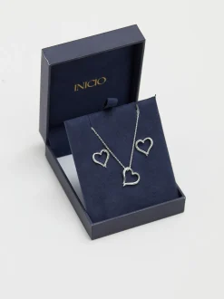 Inicio Silver Tone Heart Pendant Set