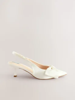 Ivory Forever Comfort® Wedding Satin Bow Pointed Toe Slingback Heels