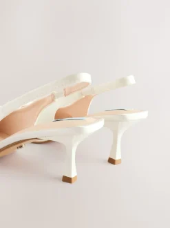 Ivory Forever Comfort® Wedding Satin Bow Pointed Toe Slingback Heels