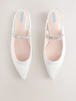 Ivory Wedding Point Toe Jewel Mary Jane Bridal Slingback Shoes