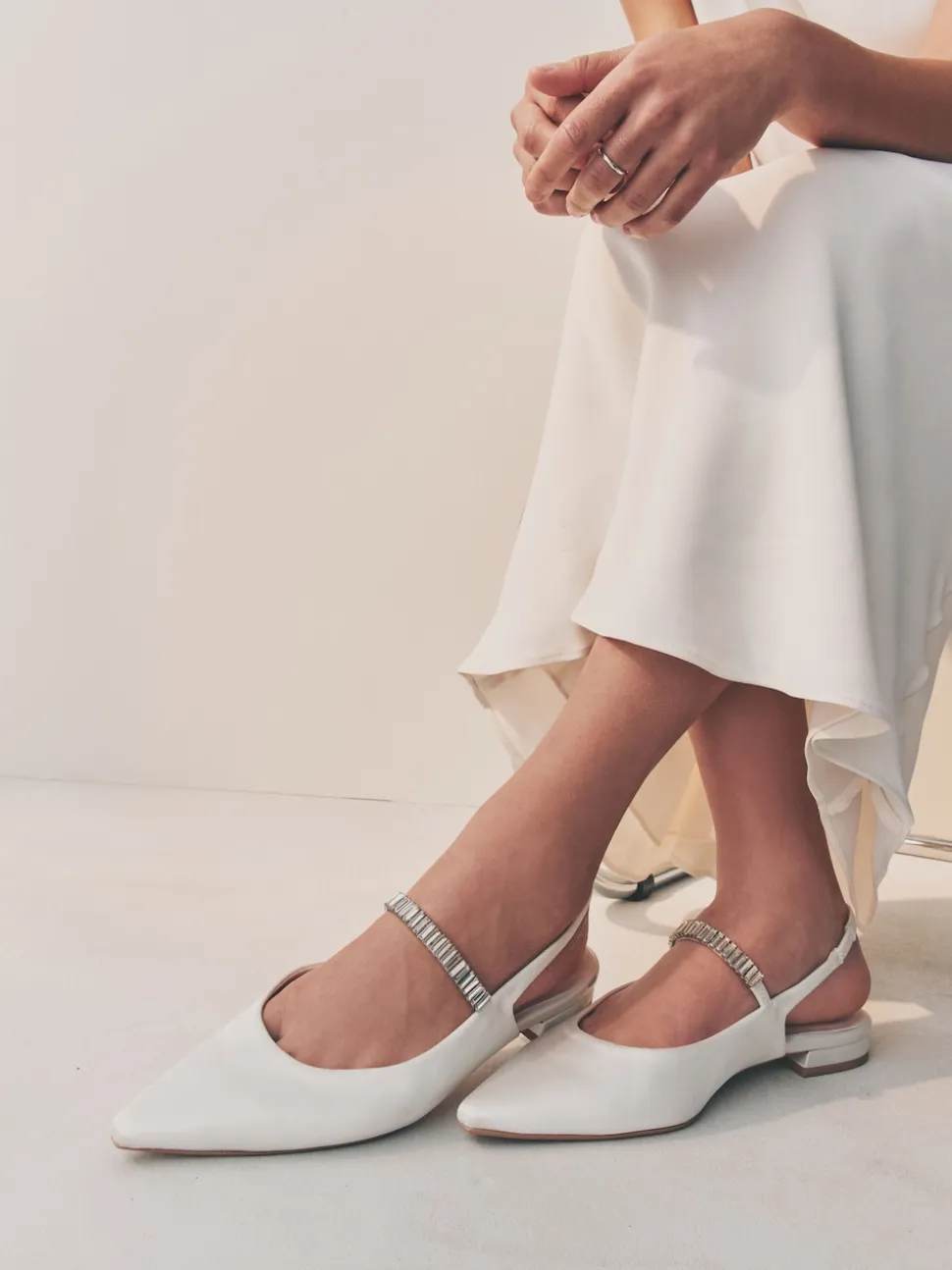 Ivory Wedding Point Toe Jewel Mary Jane Bridal Slingback Shoes