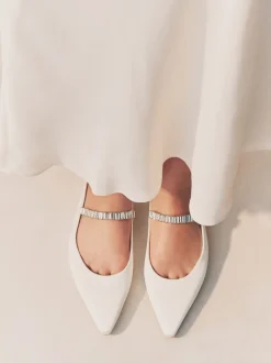 Ivory Wedding Point Toe Jewel Mary Jane Bridal Slingback Shoes